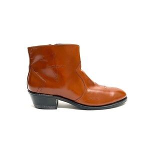 Vintage 1970s men’s brown vegan leather steel toe western style safety boots